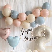 PanParty莫兰迪气球链心形爱心铝膜球雾霾蓝色气球束奶油数字气球