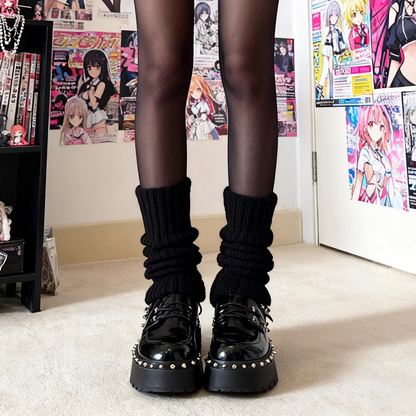 黑色JK堆堆袜套腿套保暖中筒袜