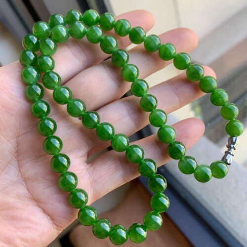 天然碧玉项链满绿阳绿圆珠串珠女款玉石项链8mm妈妈链