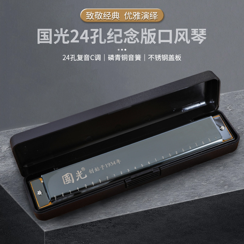 赠套餐口琴24孔复音C调初学者学