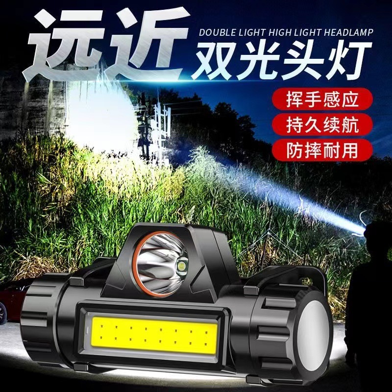 多功能USB接口充电续航头灯COB户