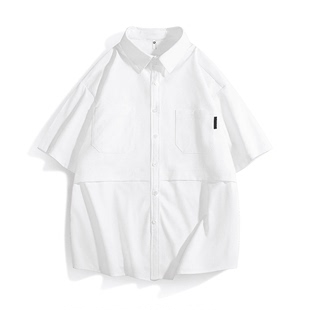 衬衫 2024夏季 重磅新款 白色办公休闲短袖 衬衣男小众翻领设计感纯色