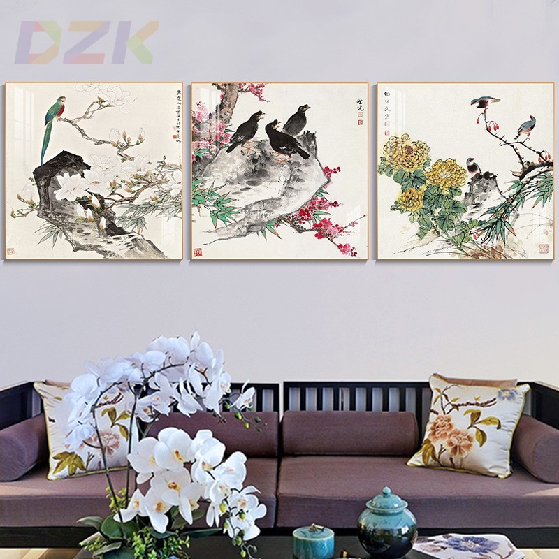 现代轻奢花鸟国画壁画客厅沙发背景墙装饰画玄关书房卧室晶瓷挂.5图片