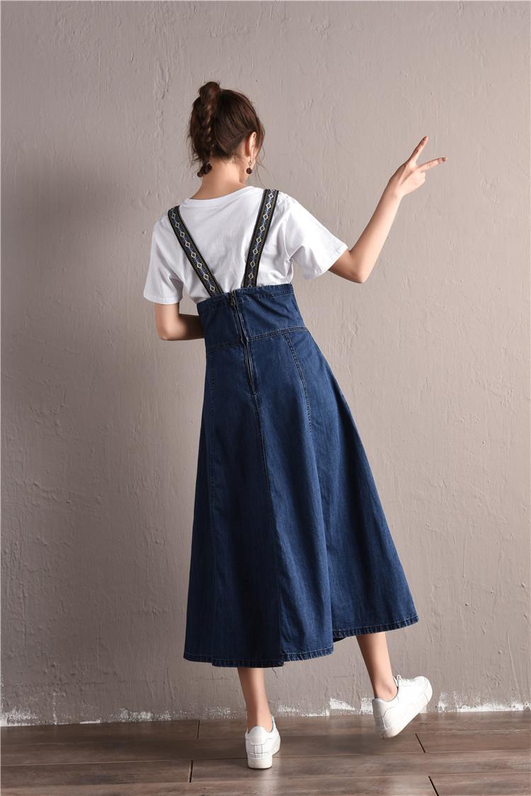 2019春夏新款加大码深蓝牛仔背带裙无弹力薄款休闲大摆裙打底长裙在类目 女装/女士精品, 半身裙中 - 来自Buy2taobao.com提供专业的淘宝代购服务