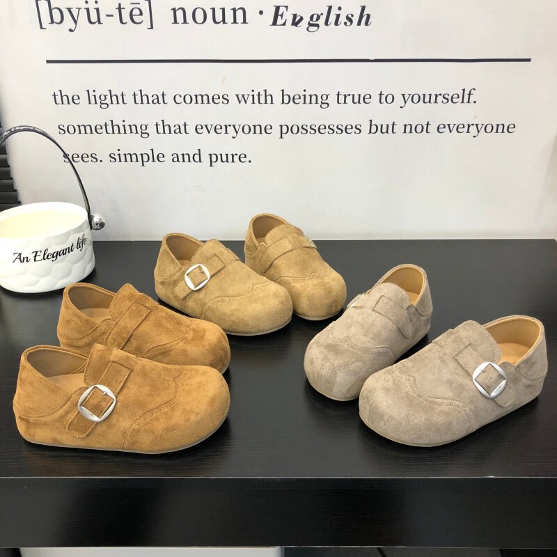 复古风两穿勃肯鞋女2026春新款魔术贴搭扣圆头一脚蹬百搭休闲单鞋
