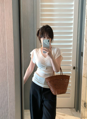 foxroom-26夏上新多色棉V领面膜短袖T恤M156