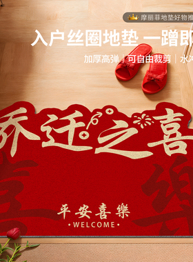 乔迁用品入户门地垫红色喜庆门口进门防滑耐脏丝圈脚垫家用耐磨款
