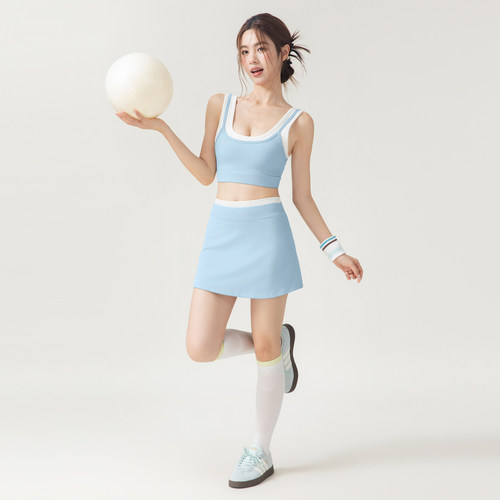 绝美健身背心羽毛球服女网球运动套装棒球短裙撞色跑步瑜伽服夏季