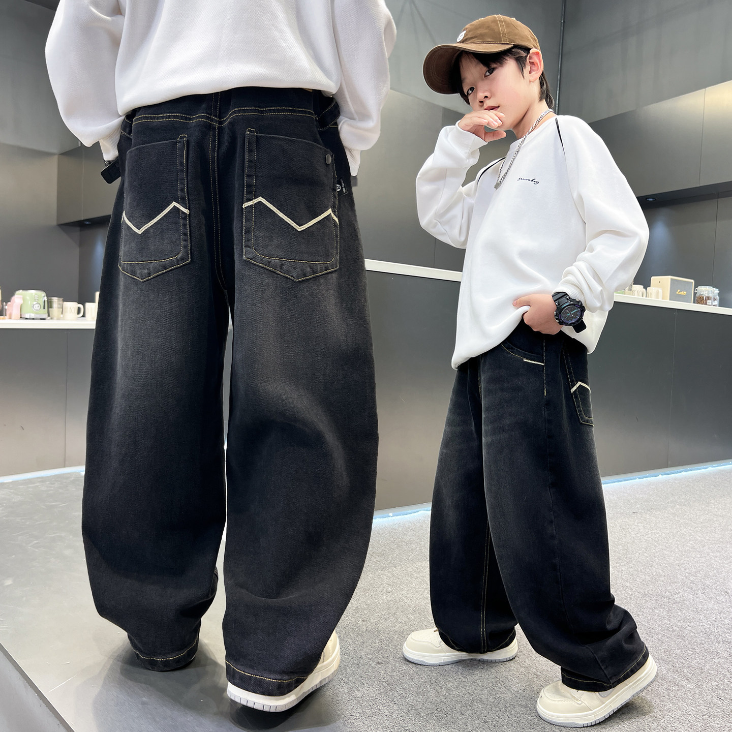 女童牛仔裤2026春秋新款中大童酷帅男孩百搭直筒阔腿裤儿童裤子潮,童装/婴儿装/亲子装,裤子,淘宝优惠券,粉丝福利购,淘宝优惠卷