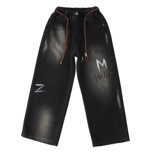 男童裤子2026春秋新款中大童痞帅潮酷加厚牛仔裤儿童冬季阔腿裤子