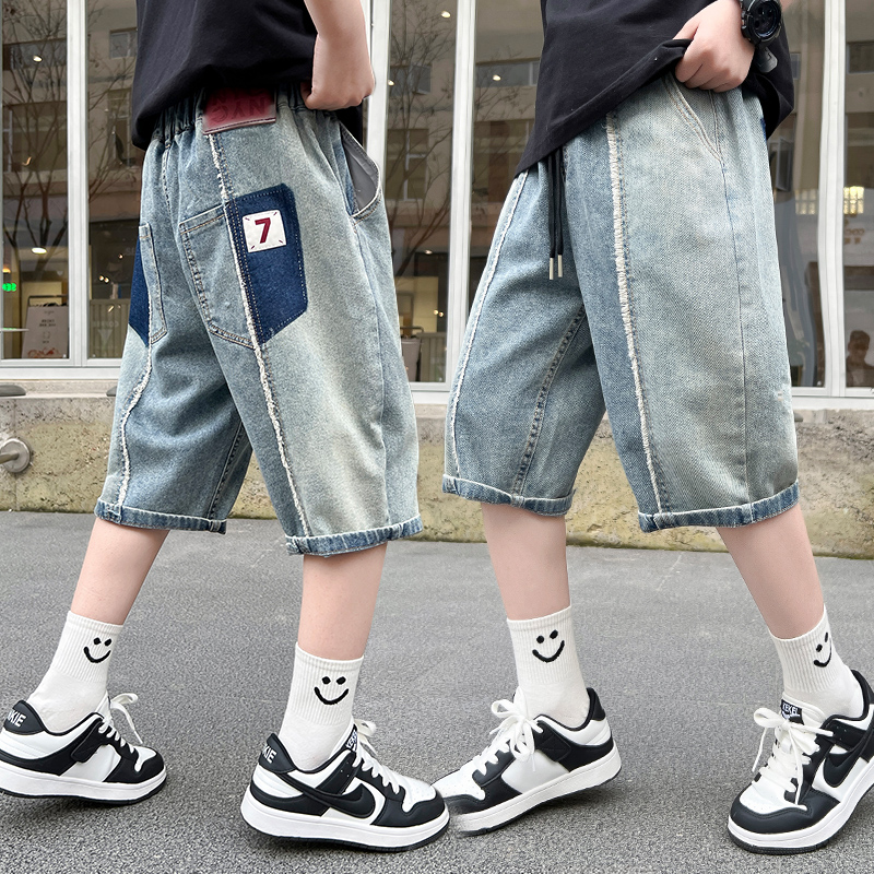 男童夏装裤子2024新款中大童帅气宽松休闲七分裤儿童夏季牛仔短裤