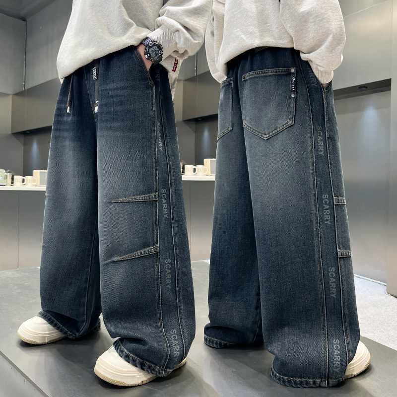男童牛仔裤2025春秋宽松阔腿裤