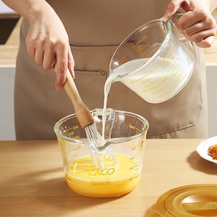 美国康宁玻璃量杯家用耐高温500ml带刻度透明杯牛奶杯烘焙打蛋杯