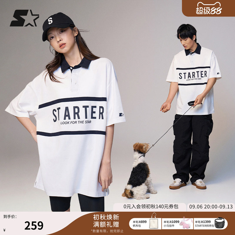 STARTER短袖POLO衫秋季新款男女复古做旧印花休闲上衣T恤美式通勤图片