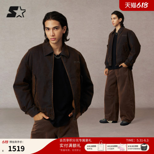 STARTER羽绒外套冬季新款白鸭绒宽松男生百搭牛仔棉服外套女上衣