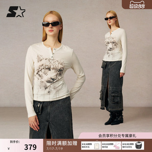 STARTER长袖T恤春秋季新款时尚百搭女款紧身动物羊毛打底衫上衣