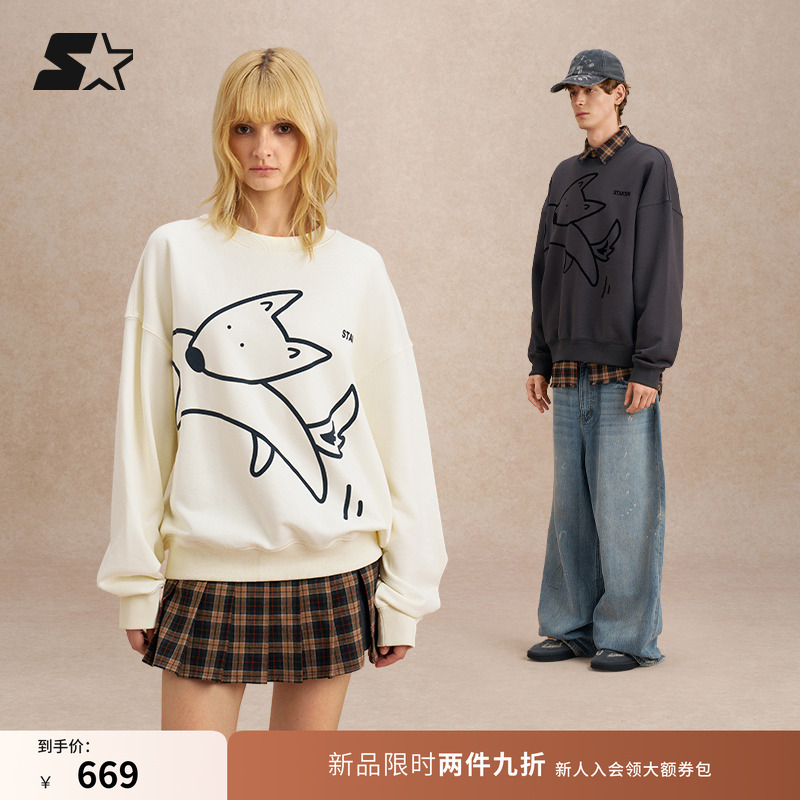 STARTER套头卫衣2025秋季新款女生休闲百搭宽松男生小白卫衣上衣