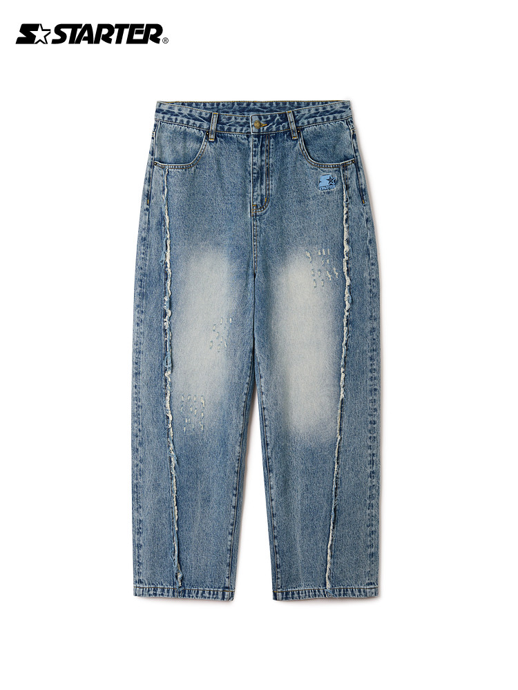STARTER 청바지 면 루즈하고 다재다능한 슬림 와이드 레그 팬츠 남성과 여성을 위한 캐주얼하고 패셔너블한 데님 바지