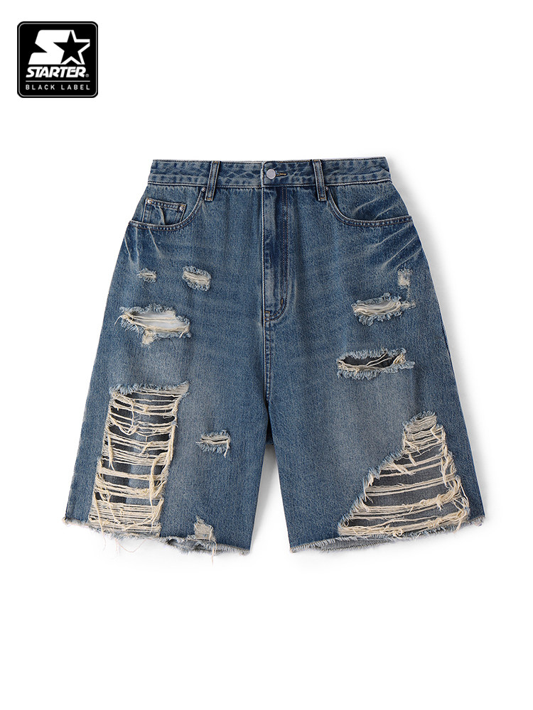 STARTER 데님 반바지 2024 여름 신작 스포츠 캐주얼 루즈 코튼 청바지 바지 남성용 및 여성용
