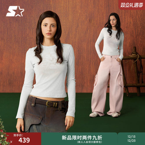 STARETR长袖T恤2026春季新款宽松运动休闲女生圆领长袖上衣打底衫