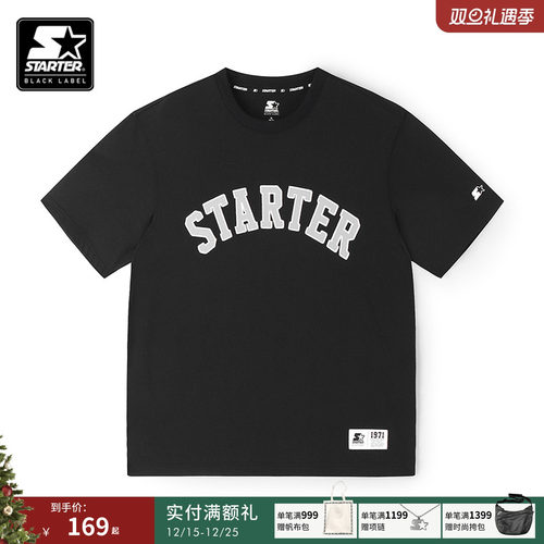 STARTER|T恤纯棉情侣同款黑色新款百搭宽松休闲字母印花短袖上衣