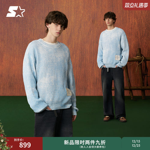 STARTER毛衣2025冬季新款纯棉复古做旧男套头卫衣女款毛织衫上衣