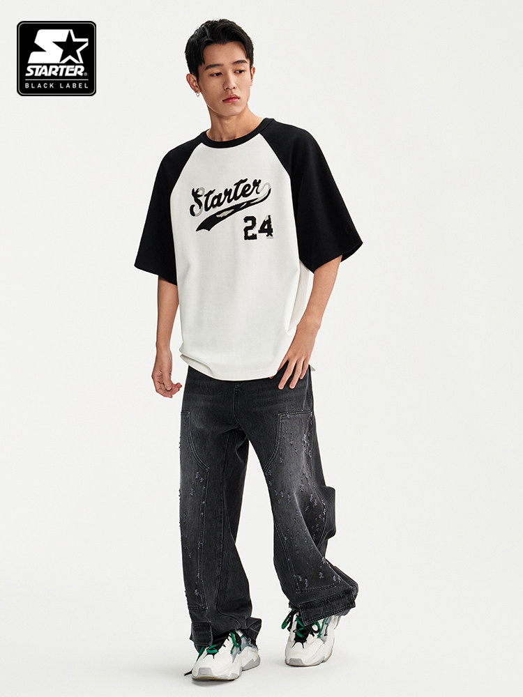 STARTER JEANS 퓨어 코튼 2024 여름 뉴 데님 바지 찢어진 그레이 유니섹스 바지