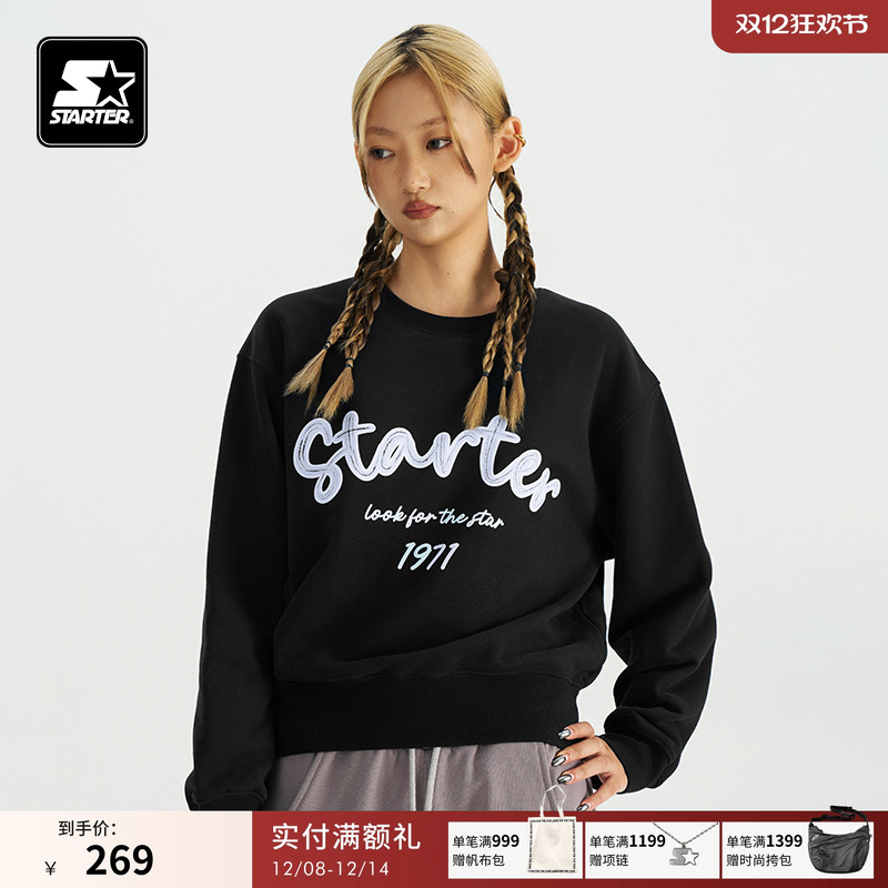STARTER卫衣夏季女商场同款宽松保暖休闲通勤字母印花圆领上衣