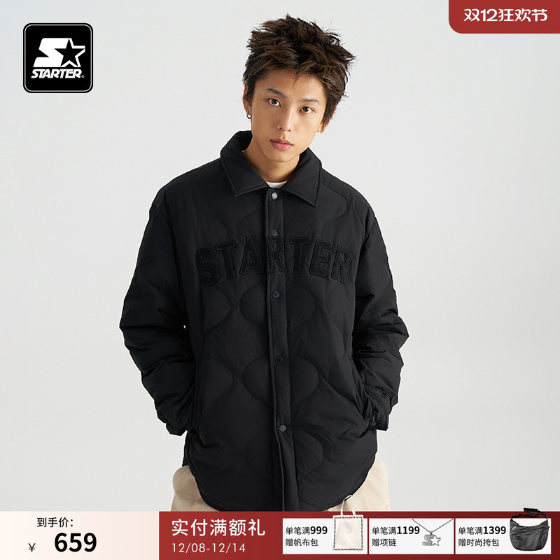 STARTER羽绒服保暖休闲黑色纯色男女同款户外通勤百搭上衣外套