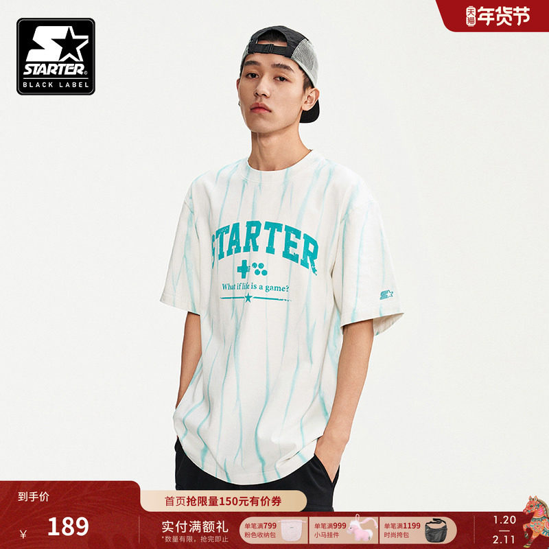 STARTER|T恤新款圆领短袖情侣同款扎染宽松百搭美式复古纯棉上衣,运动服/休闲服装,运动T恤,淘宝优惠券,粉丝福利购,淘宝优惠卷