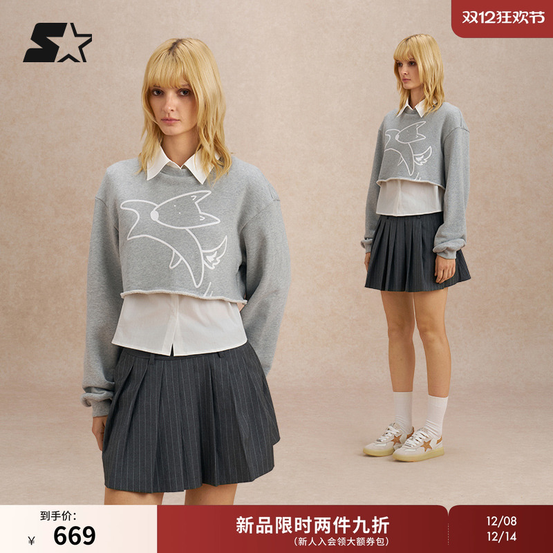 STARTER长袖T恤2025秋季新款女生休闲宽松小白动物卫衣衬衫上衣