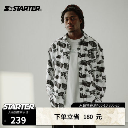 STARTER | 衬衫男女同款冬印花长袖上衣美式潮流宽松时尚休闲外套