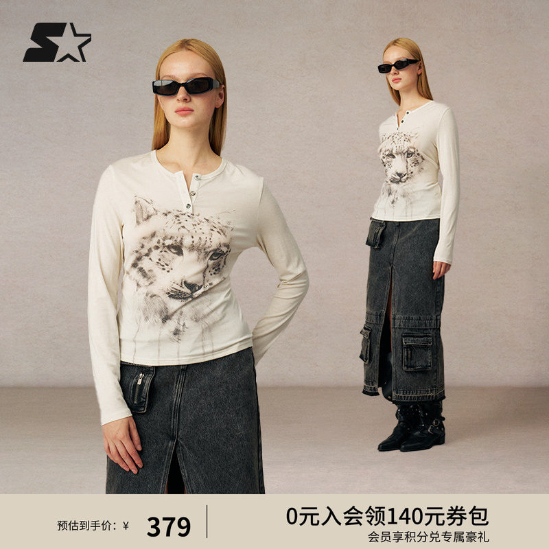 STARTER长袖T恤春秋季新款时尚百搭女款紧身动物羊毛打底衫上衣