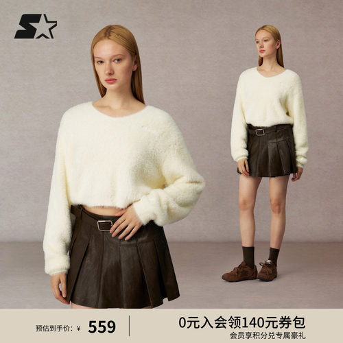 STARTER毛衣春季新款时尚百搭休闲显瘦女生短款V领卫衣长袖上衣