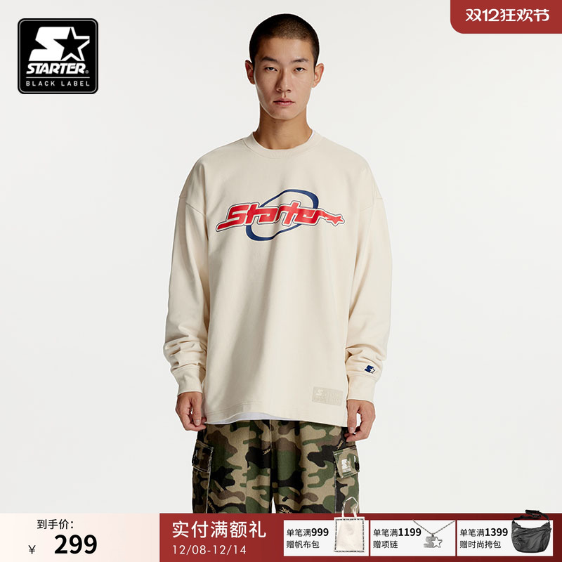 STARTER卫衣男女同款美式休闲宽松时尚数字纯棉长袖套头圆领上衣