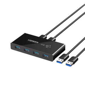 绿联usb切换器3.0二进四出两台电脑主机共用键盘鼠标显示器屏幕u盘四口分线器多台打印机共享器一拖二转换器