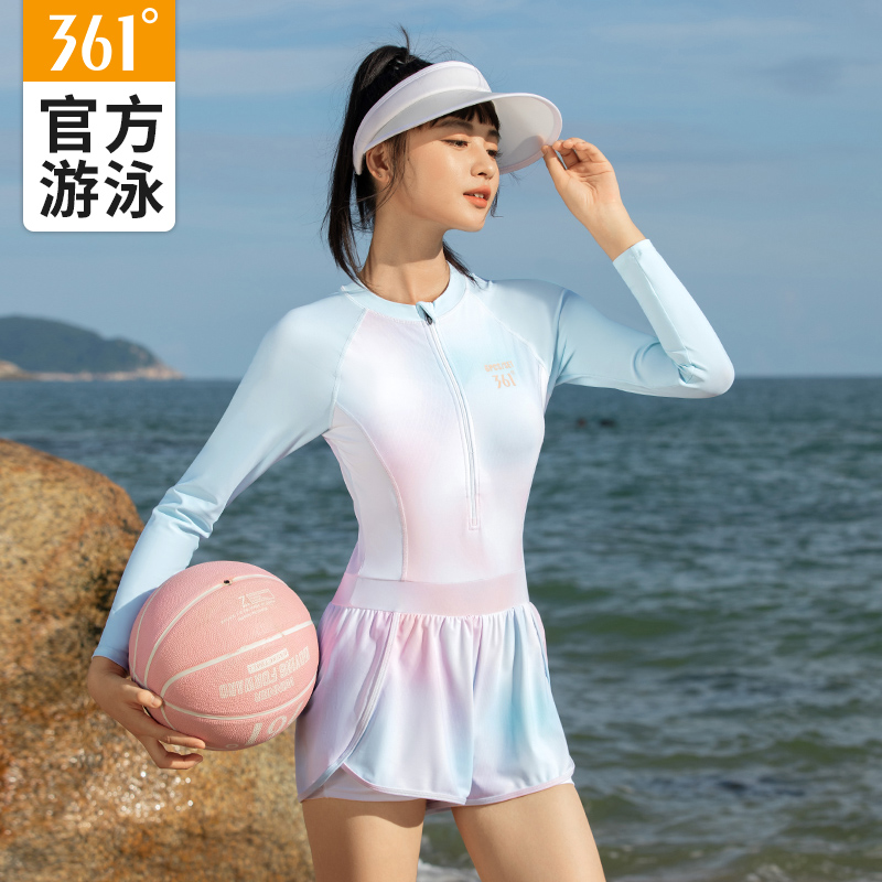 361泳衣女长袖防晒款连体游泳衣2023新款泡温泉保守遮肉运动泳装