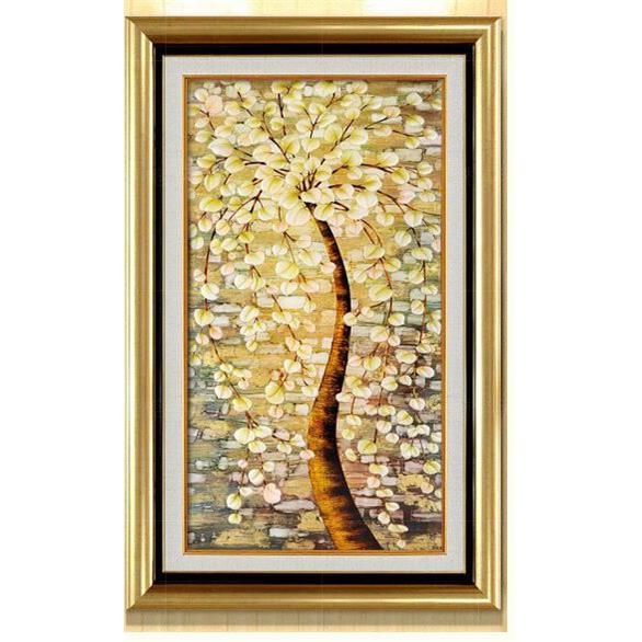 有框装饰画SUC竖版油脂画财浮雕树画立体饰画壁装画玄关挂画发树图片