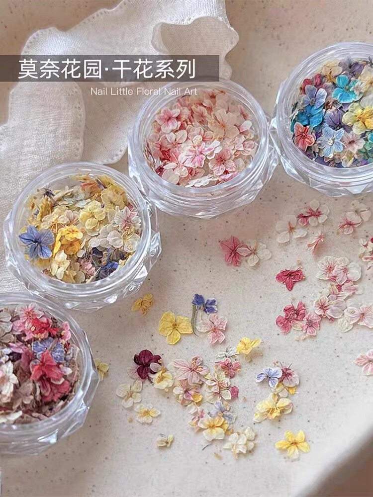 美甲装饰素材超薄彩色真花干花材料莫奈花园网红小碎花指甲贴饰品