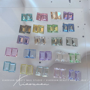 小瑄美甲钻饰品东洲水晶透底大冰糖枕头长方直角高品质尖底堆钻球