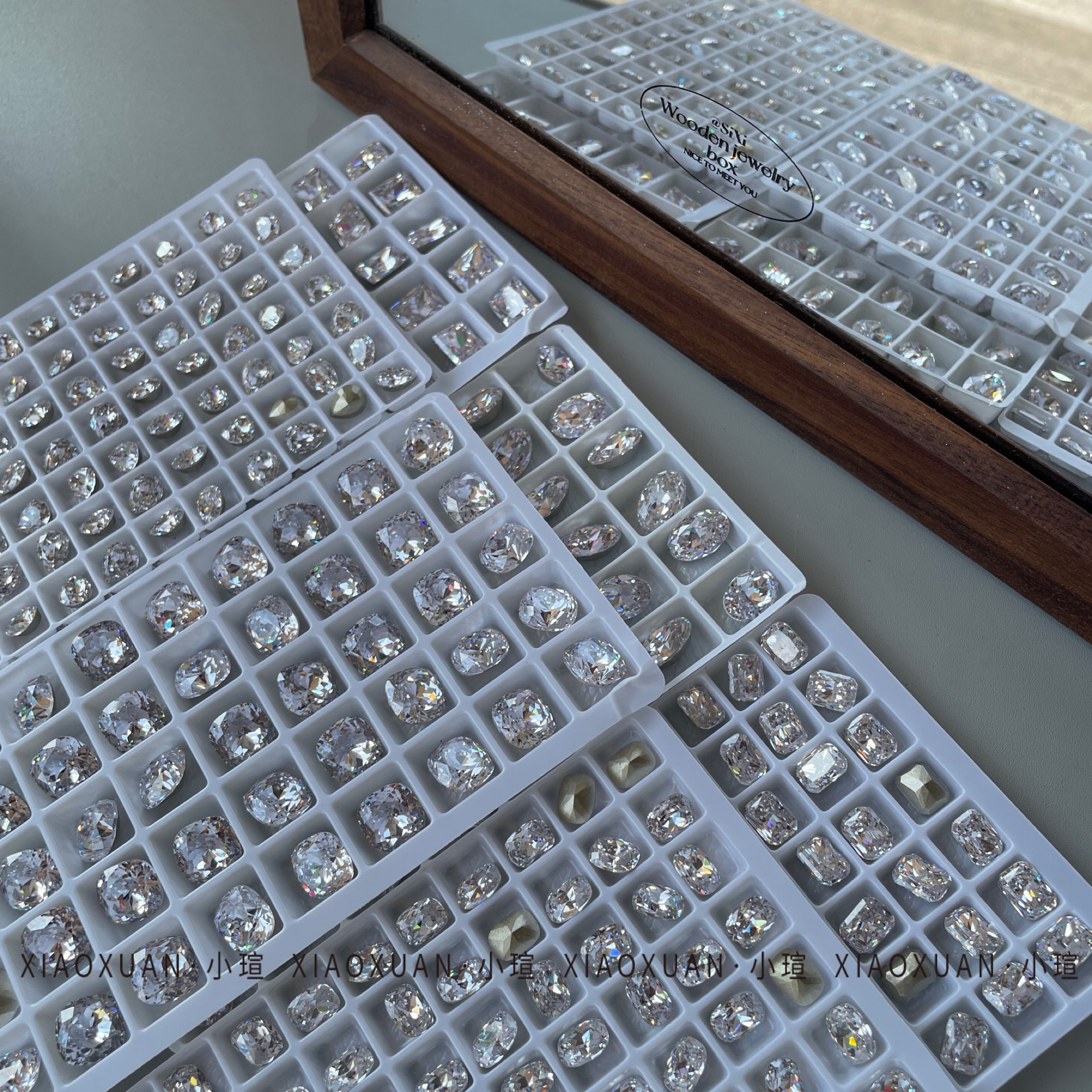 小瑄东洲爆闪星锆火彩镀底锆石鸽子蛋冰糖肥方美甲锆石指甲配饰钻