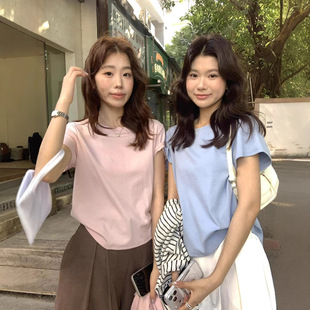 the lemon全员自留春夏新款白色短袖t恤女正肩内搭显瘦打底衫上衣