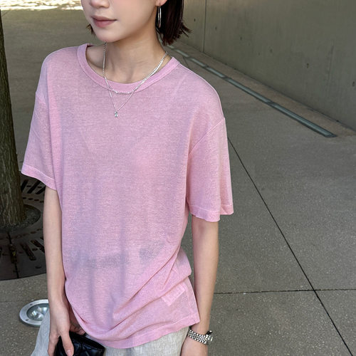 黎诺夏季新款韩系绳饰圆领短袖t恤女2026慵懒感宽松显瘦透气上衣