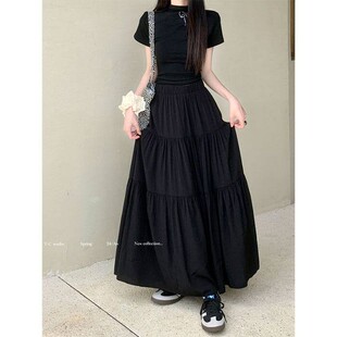 2026百褶a字半身裙夏季 新中式 森系气质长款 纯色长裙 高腰潮流时尚