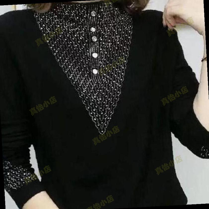 秋冬半高领洋气中老年妈妈装大码德绒保暖烫钻打底衫百搭显瘦上衣