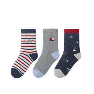 斑比男童袜子秋冬季加厚加绒款保暖棉袜大童中筒毛圈袜儿童厚袜子