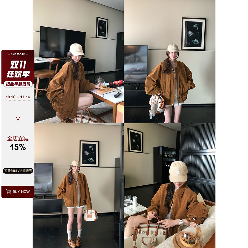 复古美拉德工装麂皮/PU皮衣外套