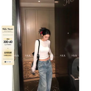 Skk Store 纯氧少女 2024圆领长袖面膜T恤基础款上衣打底衫春女