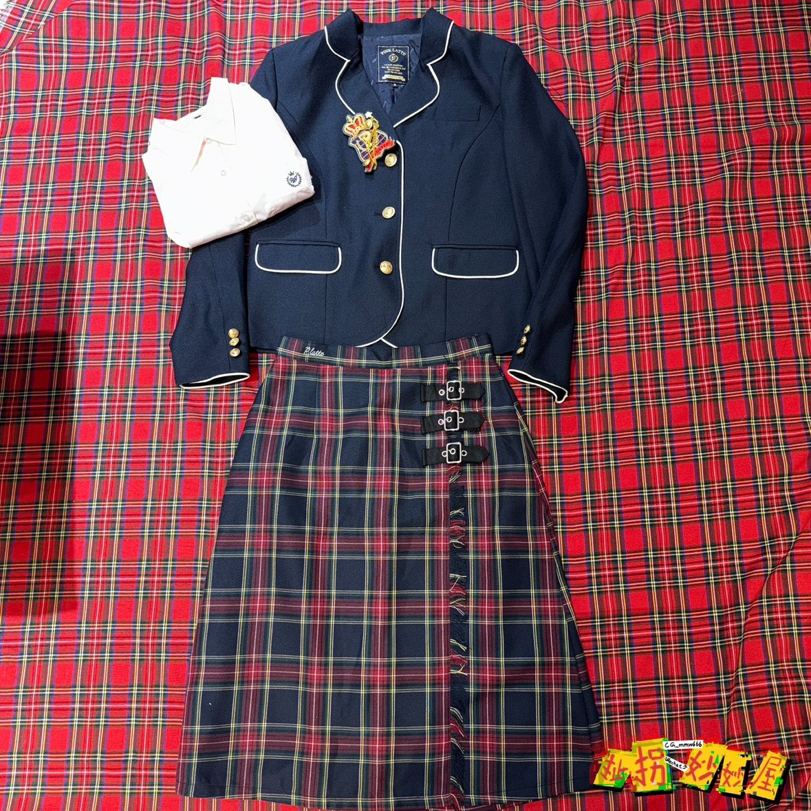 【现货掉落】pink latte日牌中古稀有孤品可爱制服套装古早jk校供