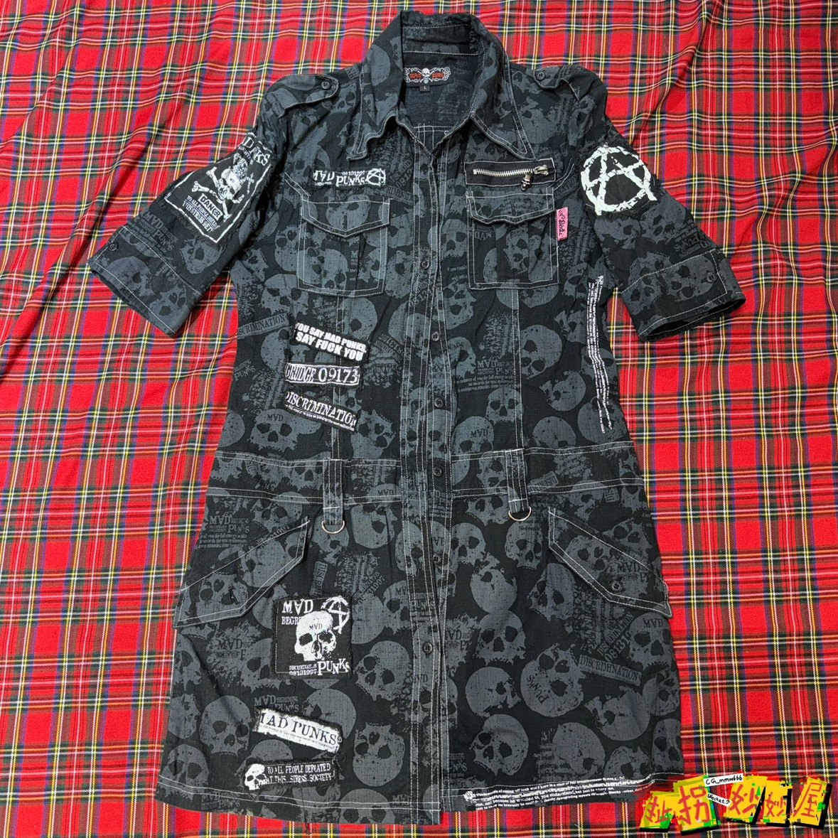 【现货掉落】madpunks日牌中古稀有孤品朋克连衣裙短袖衬衫裙y2k